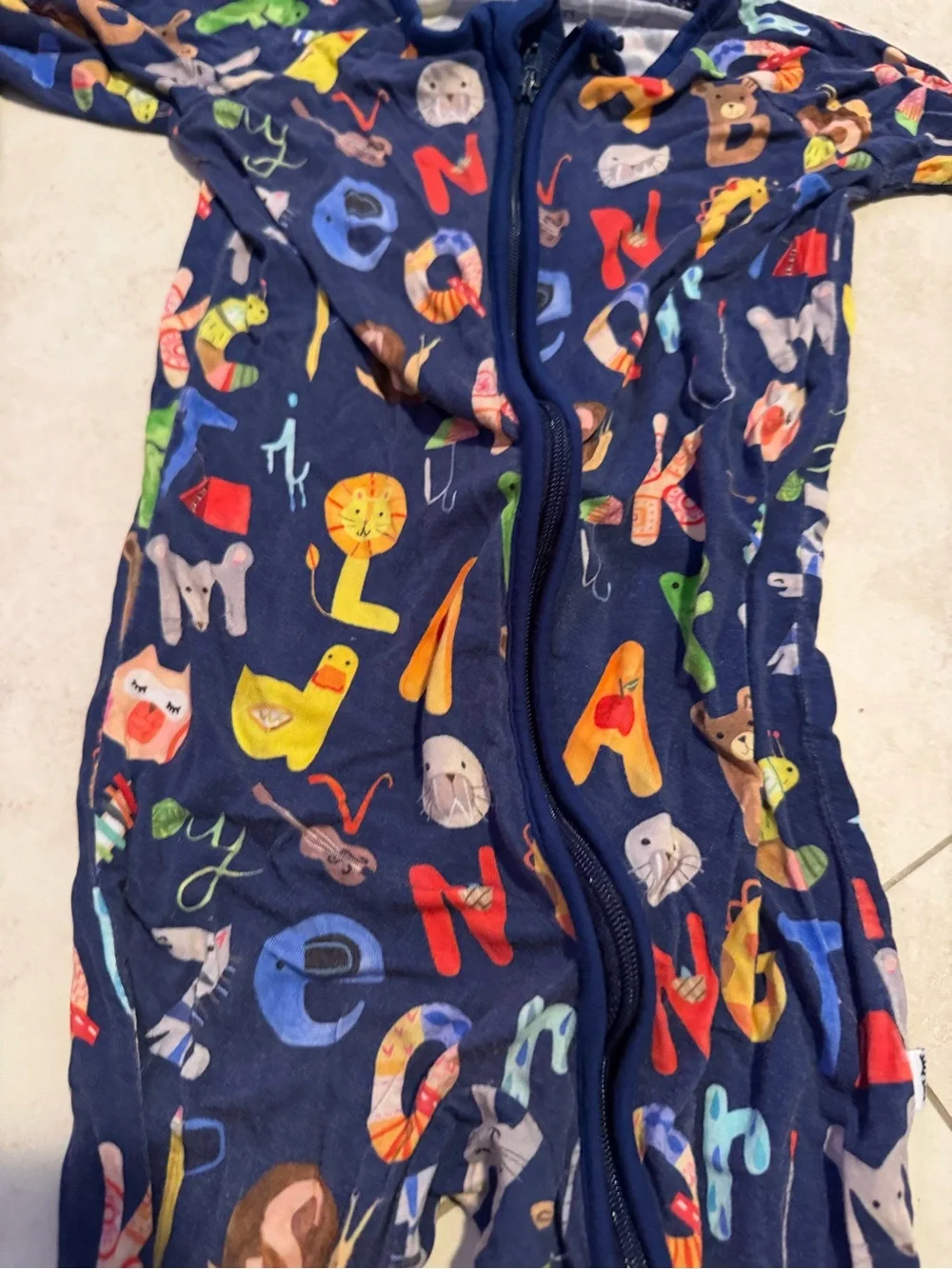 Little Sleepies Navy Alphabet Print One-Piece Zipped Pajamas